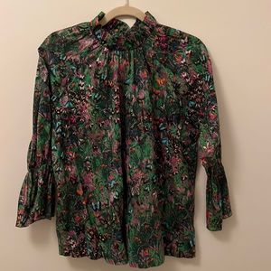 Multi colored Cynthia Rowley cotton blouse with gathered sleeves